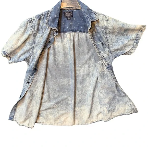 Vintage Company 81 Button Down Shirt Mens Large Blue Y2K Acid Wash Anchor Print - Picture 8 of 15